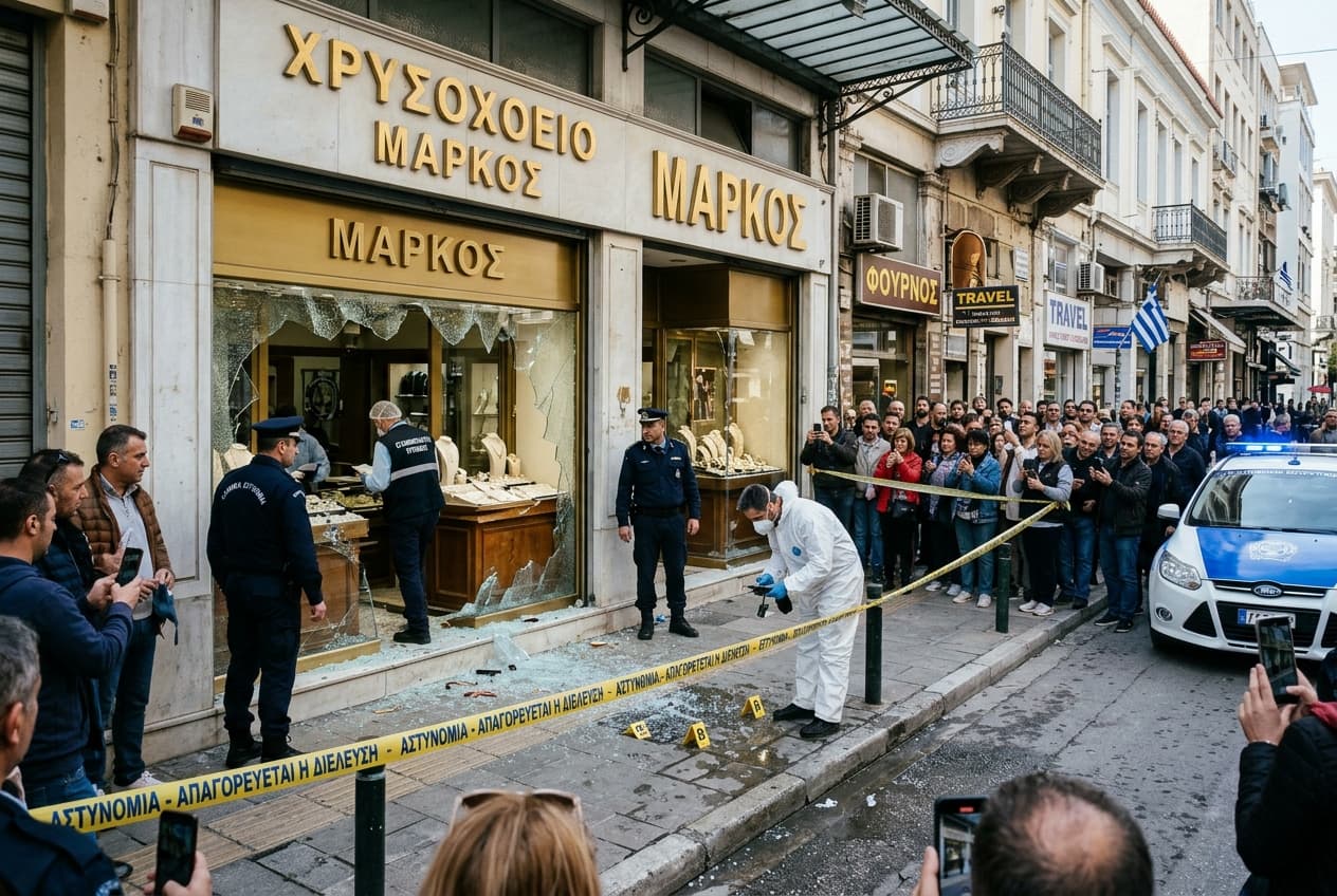 Athens Daylight Heist Turns Violent: Two Jewelry Workers Shot as Armed Gang Flees Center Athens Daylight Heist Turns Violent: Two Jewelry Workers Shot as Armed Gang Flees Center