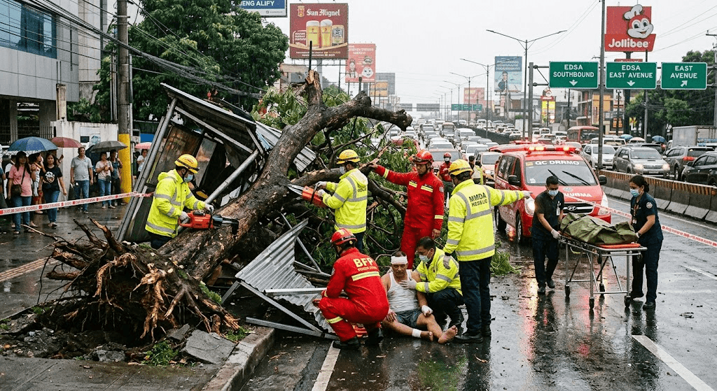 Tragedy in Quezon City: Falling Tree Kills Woman, Injures 2 Taking Shelter from Storm Tragedy in Quezon City: Falling Tree Kills Woman, Injures 2 Taking Shelter from Storm