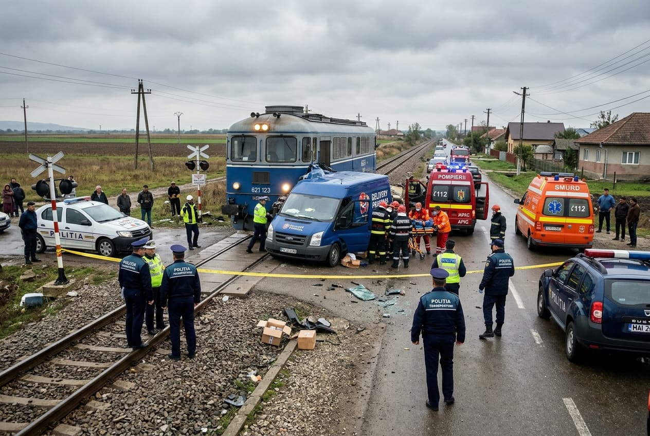 High Speed Passenger Train Hits Delivery Van At Railway Crossing, Driver Killed On Impact Near Ploiesti High Speed Passenger Train Hits Delivery Van At Railway Crossing, Driver Killed On Impact Near Ploiesti