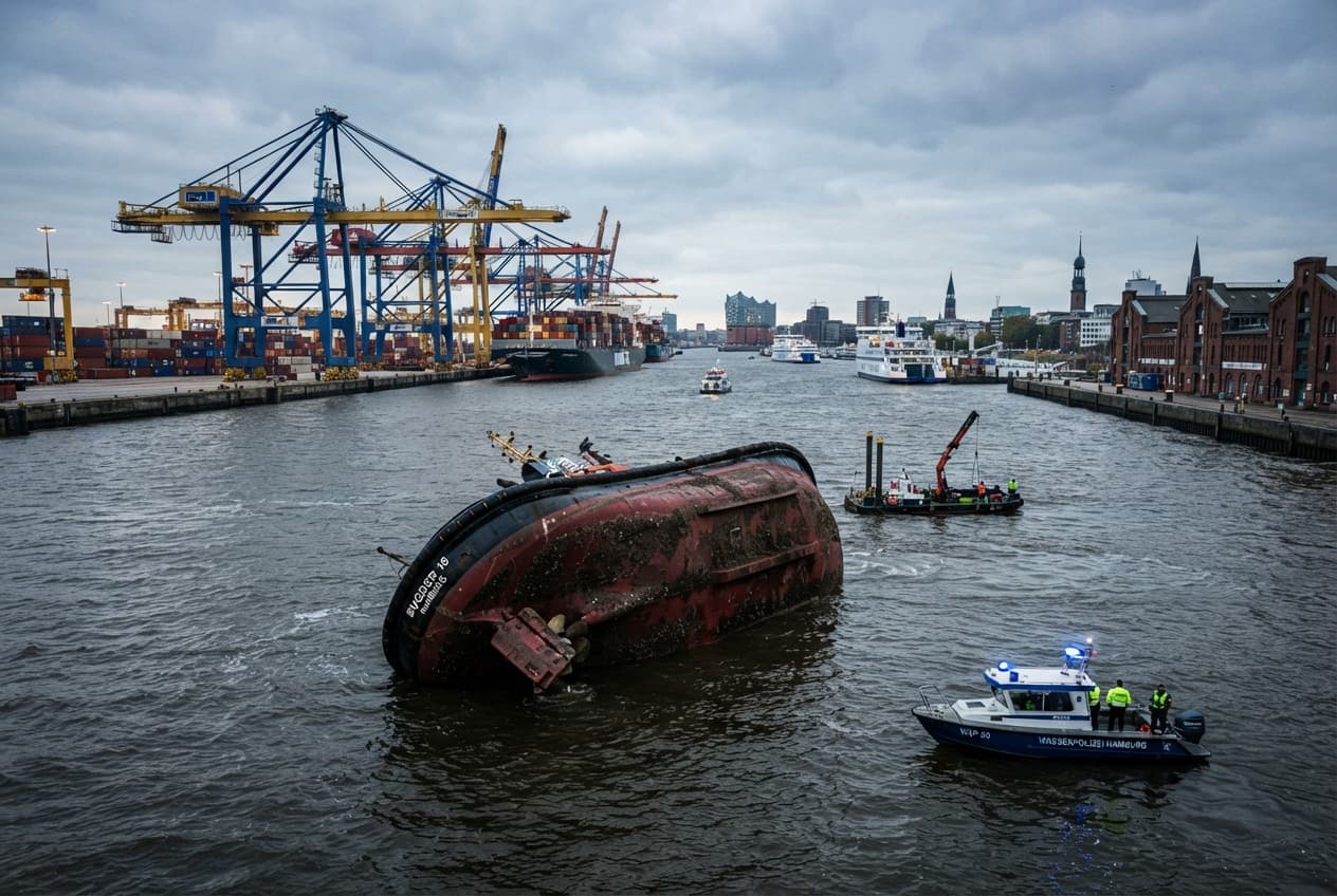 Harbor Tugboat Capsizing: Sudden Maritime Accident Blocks Shipping Channels Across Hamburg Port Harbor Tugboat Capsizing: Sudden Maritime Accident Blocks Shipping Channels Across Hamburg Port