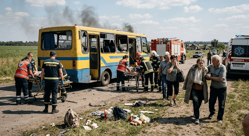 Tragedy in Nikopol: Russian Drone Strike on Passenger Bus Leaves 5 Dead, 7 Wounded Tragedy in Nikopol: Russian Drone Strike on Passenger Bus Leaves 5 Dead, 7 Wounded