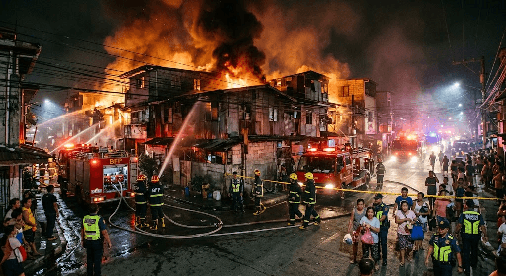 Blazing Inferno Hits Residential Area in Barangay Central, Quezon City Blazing Inferno Hits Residential Area in Barangay Central, Quezon City