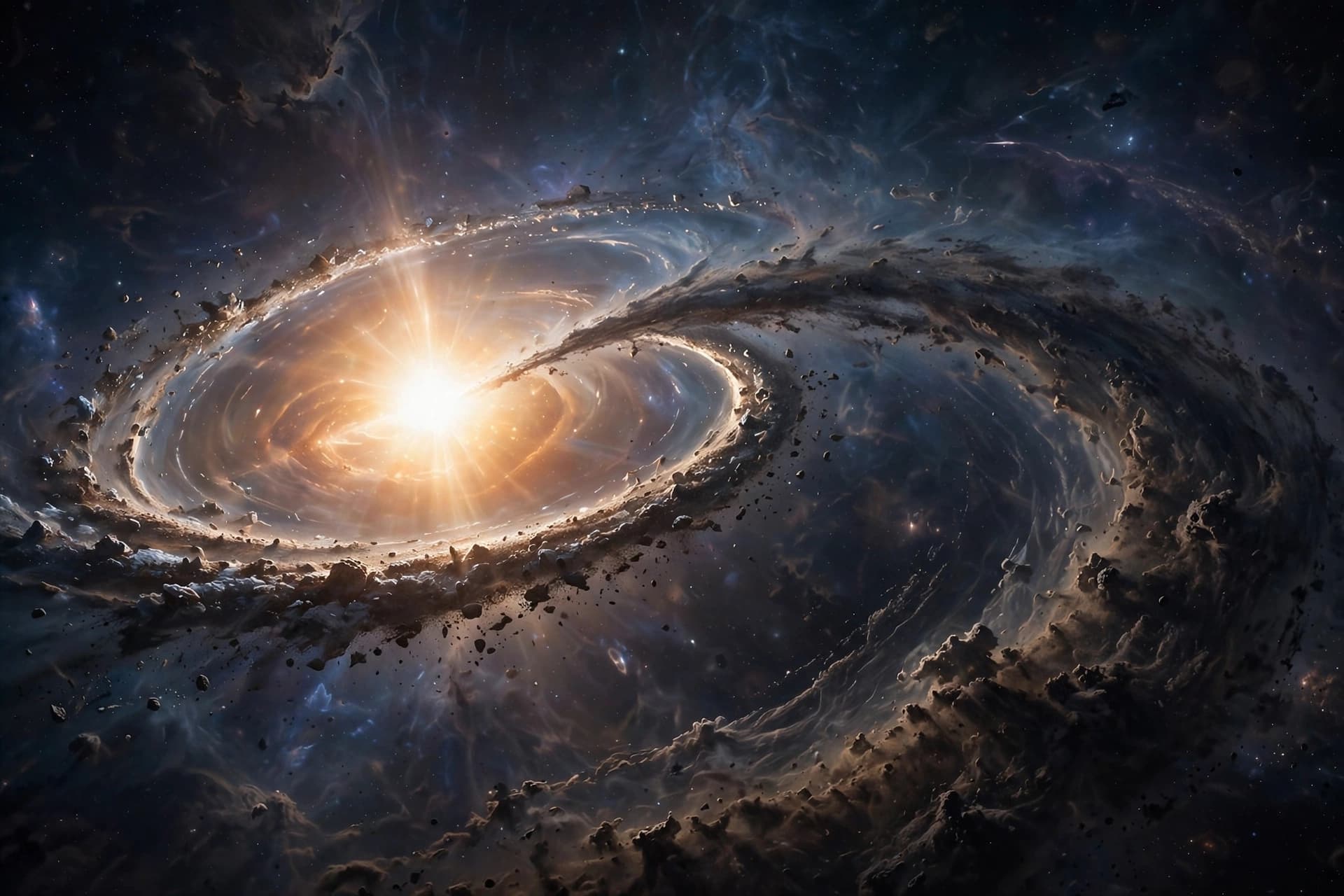 Two Pluto-sized worlds collided, and their dust still drifts across a young star. Two Pluto-sized worlds collided, and their dust still drifts across a young star.