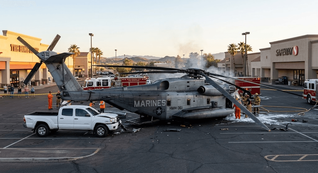 Military Chopper Crash-Lands in Arizona Strip Mall Parking Lot Military Chopper Crash-Lands in Arizona Strip Mall Parking Lot