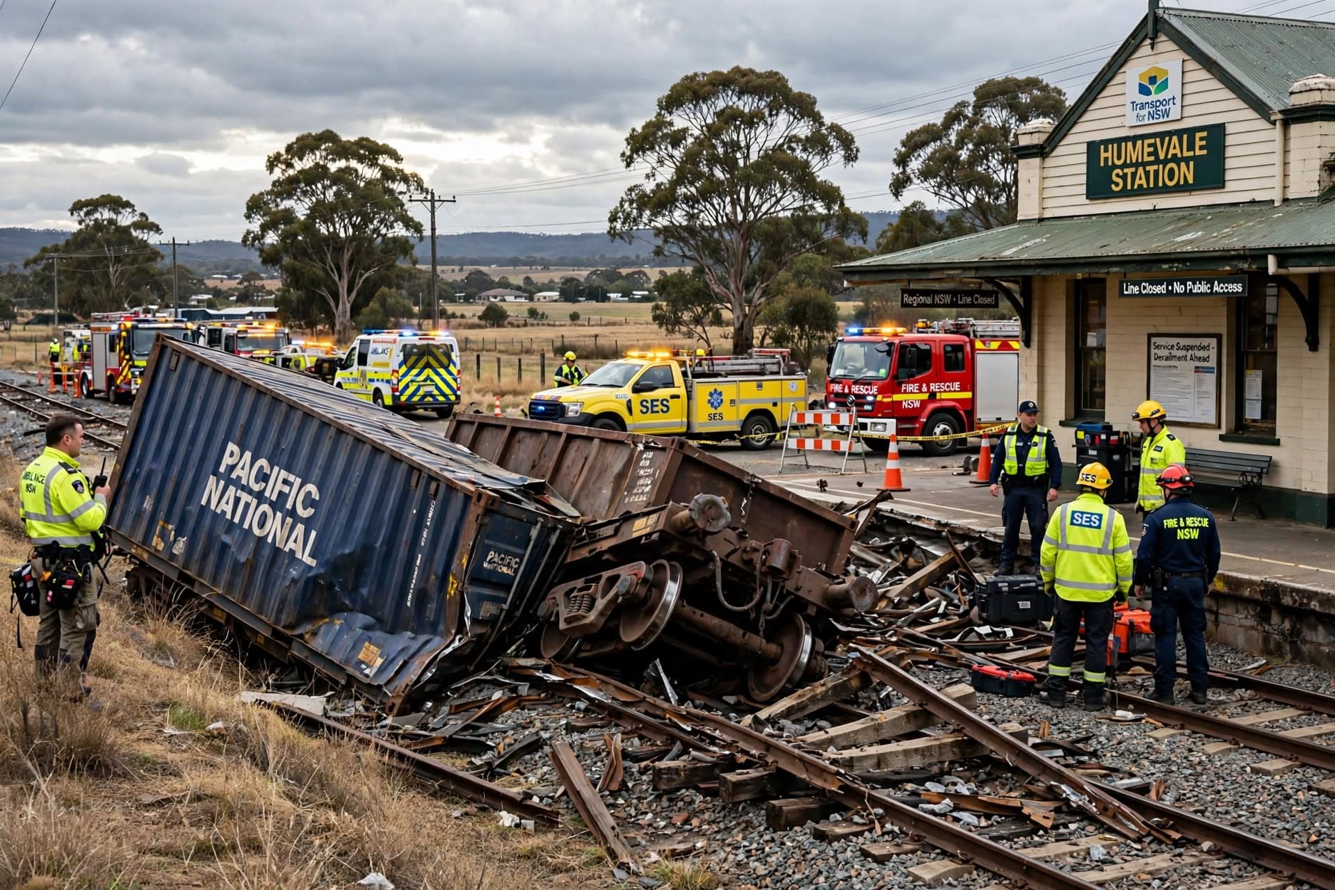 Two Crew Injured As Train Derails Near Country Station In Regional New South Wales, Line Closed Two Crew Injured As Train Derails Near Country Station In Regional New South Wales, Line Closed