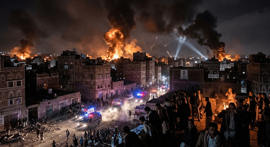 Panic in Sanaa: Powerful Explosions Strike Yemeni Capital Panic in Sanaa: Powerful Explosions Strike Yemeni Capital