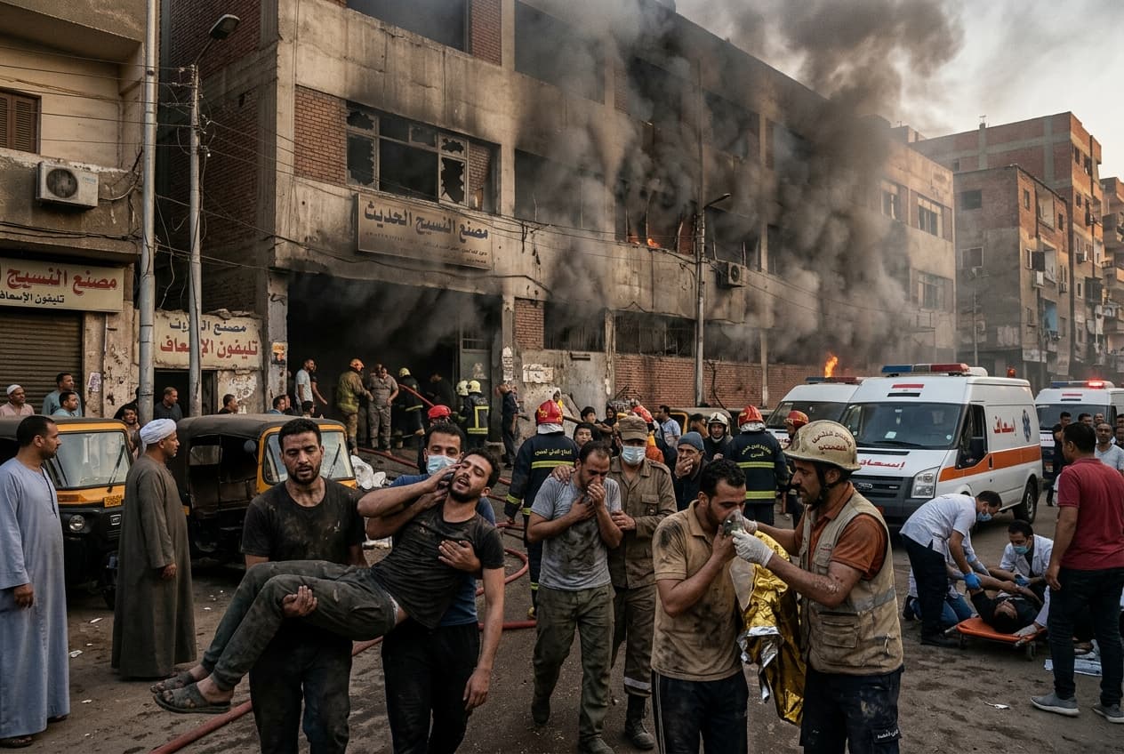 Five Dead, Twelve Hospitalized After Factory Fire Engulfs Industrial Building in Cairo Suburbs, Traps Workers Inside Five Dead, Twelve Hospitalized After Factory Fire Engulfs Industrial Building in Cairo Suburbs, Traps Workers Inside