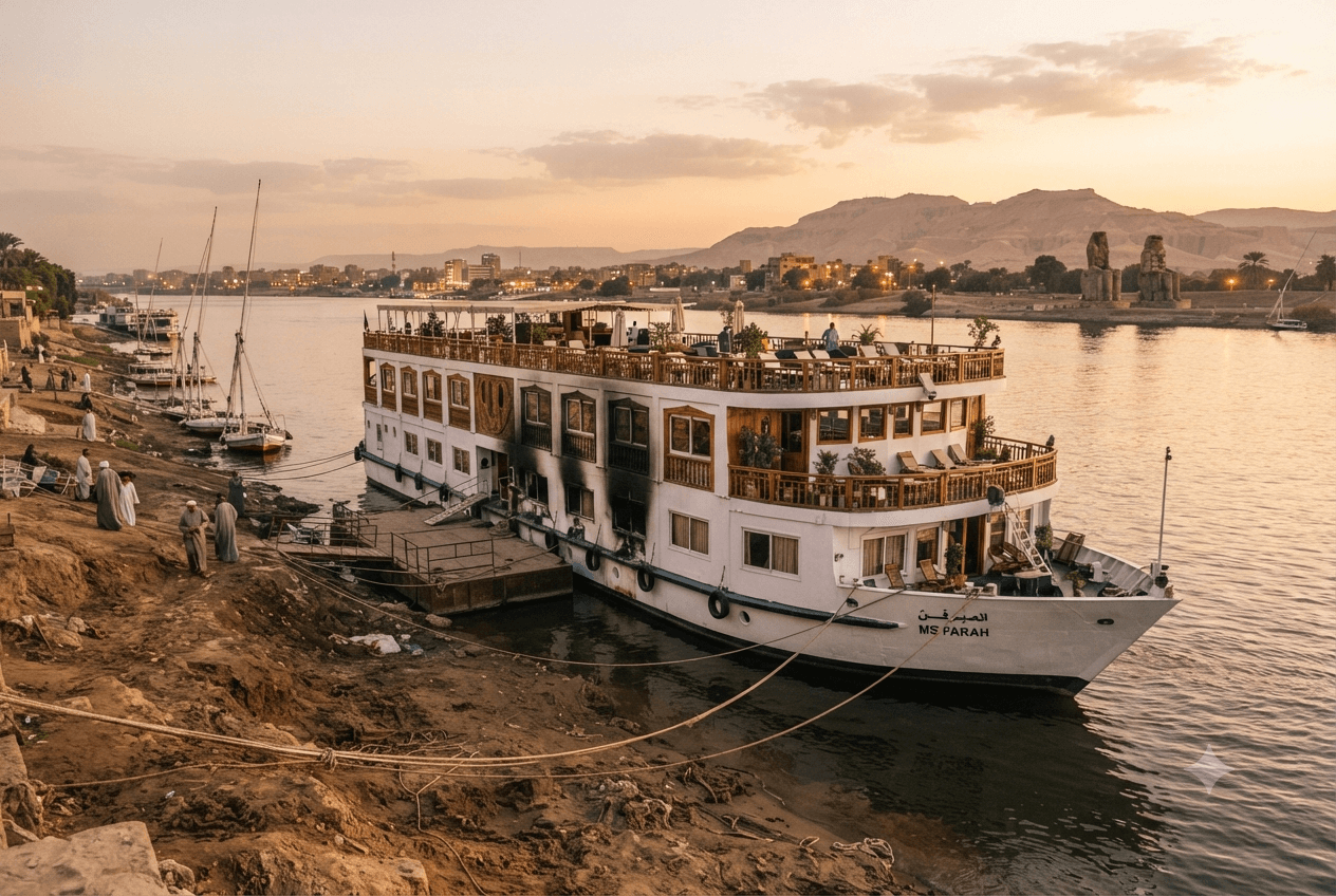 Nile Cruise Boat Fire: Engine Room Blaze Kills Passenger On Luxury River Vessel Near Luxor Nile Cruise Boat Fire: Engine Room Blaze Kills Passenger On Luxury River Vessel Near Luxor