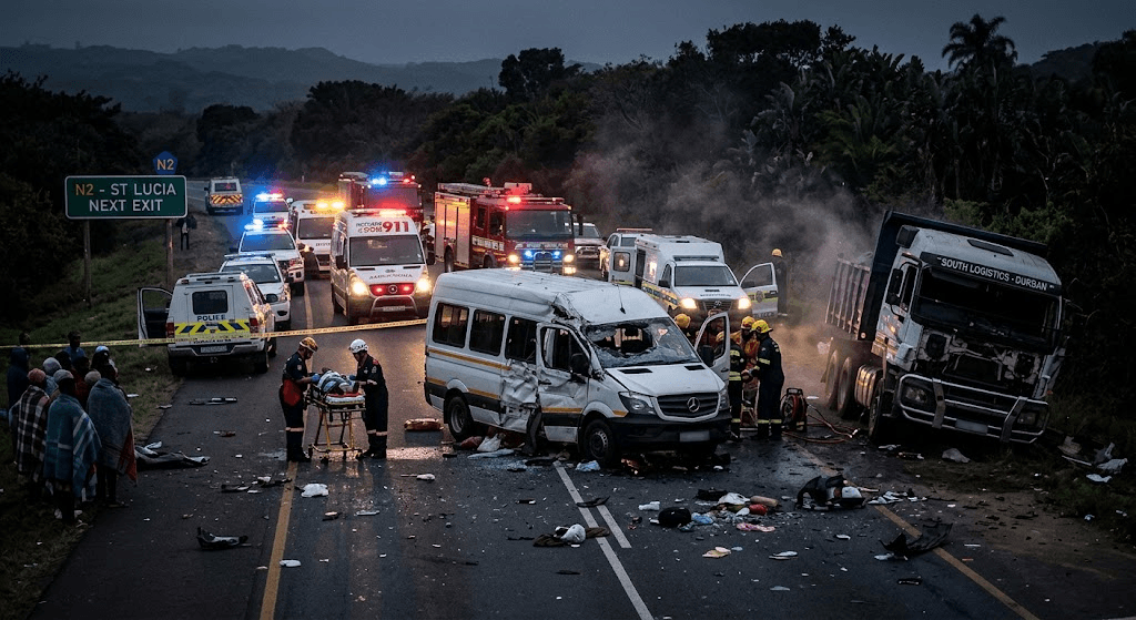 Tragedy on the N2: 11 Dead and 8 Critically Injured in Horrific Minibus-Truck Collision near St Lucia Tragedy on the N2: 11 Dead and 8 Critically Injured in Horrific Minibus-Truck Collision near St Lucia