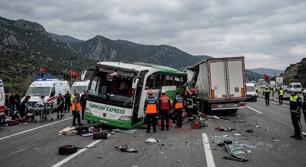 Tragedy in Western Türkiye: 11 Killed, 27 Injured as Coach Collides with Truck and Overturns Tragedy in Western Türkiye: 11 Killed, 27 Injured as Coach Collides with Truck and Overturns