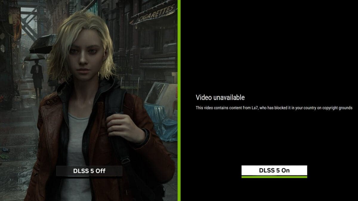 تم حذف فيديو إعلان DLSS 5 من Nvidia بواسطة يوتيوب في إيطاليا بسبب انتهاك حقوق الطبع والنشر تم حذف فيديو إعلان DLSS 5 من Nvidia بواسطة يوتيوب في إيطاليا بسبب انتهاك حقوق الطبع والنشر