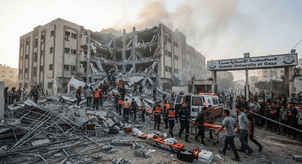 Israeli Airstrikes Hit Gaza’s Islamic University: 3 Dead, 8 Wounded in Sunday Attack Israeli Airstrikes Hit Gaza’s Islamic University: 3 Dead, 8 Wounded in Sunday Attack