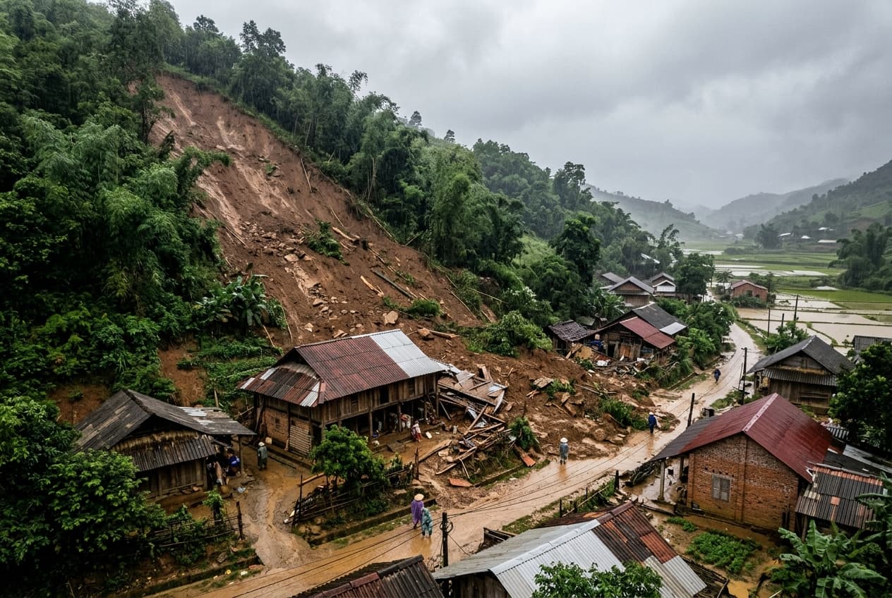 Hillside Collapse Crushes Home in Vietnam: Continuous Rain Triggers Landslide That Injures Three Family Members Hillside Collapse Crushes Home in Vietnam: Continuous Rain Triggers Landslide That Injures Three Family Members