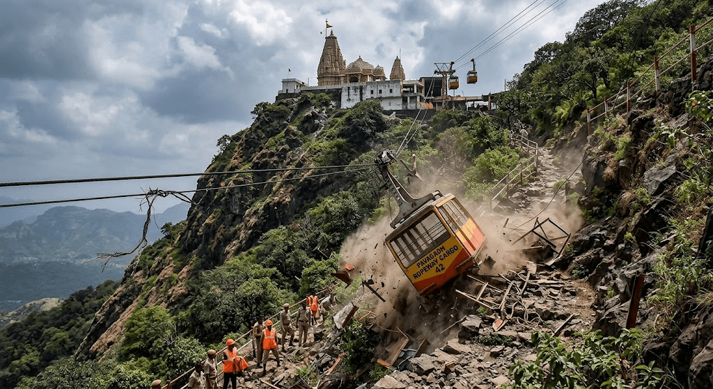 Gujarat Trolley Crash: Cargo Ropeway Cable Snaps at Pavagadh Temple, Sparks Panic Gujarat Trolley Crash: Cargo Ropeway Cable Snaps at Pavagadh Temple, Sparks Panic