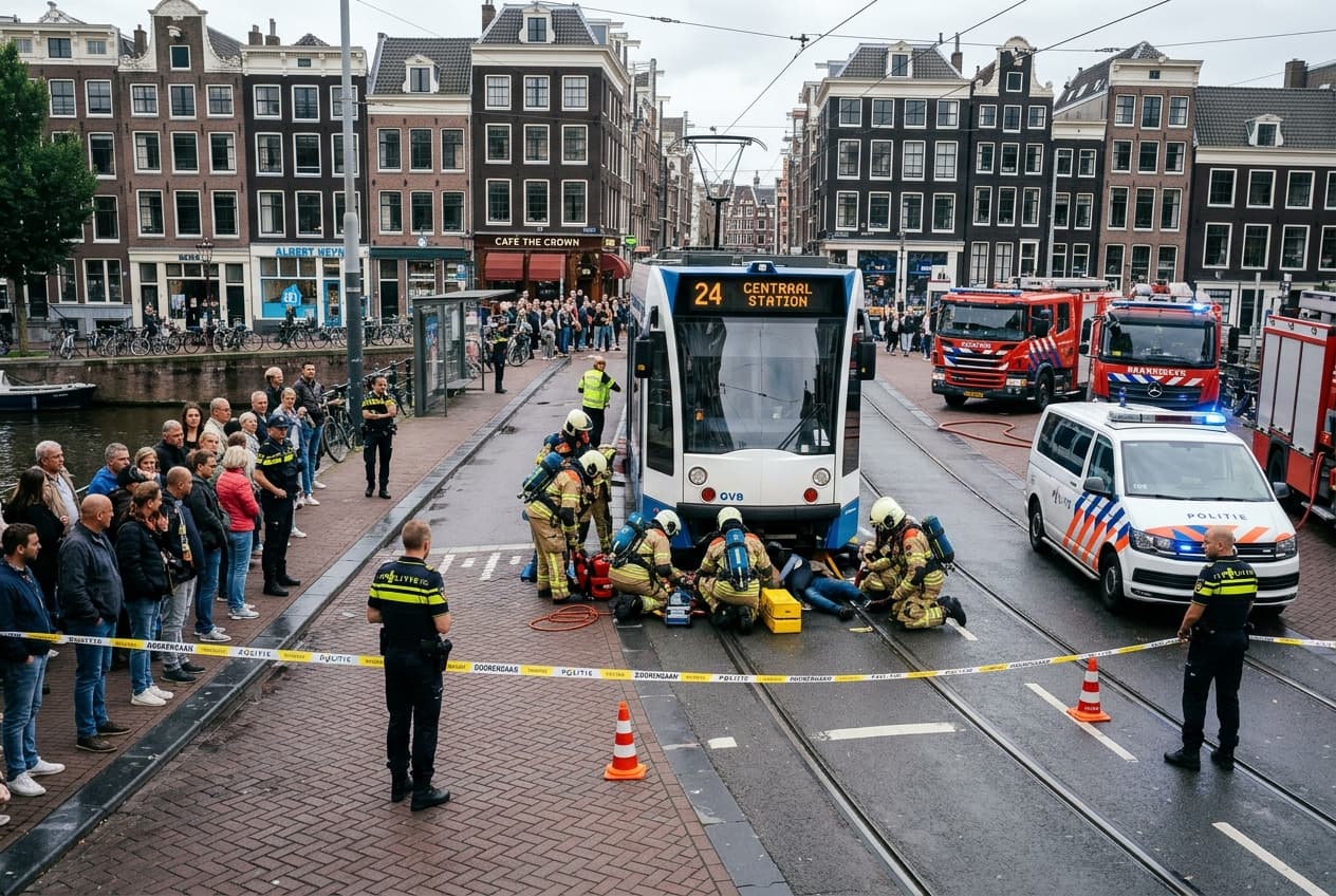 Crash on Amsterdam Tracks: Pedestrian Hit by Tram in Center, Rushed to Hospital With Injuries Crash on Amsterdam Tracks: Pedestrian Hit by Tram in Center, Rushed to Hospital With Injuries