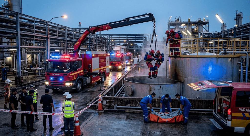 Tragedy in Pasir Gudang: 26-Year-Old Man Dies After Falling Into Chemical Waste Tank Tragedy in Pasir Gudang: 26-Year-Old Man Dies After Falling Into Chemical Waste Tank