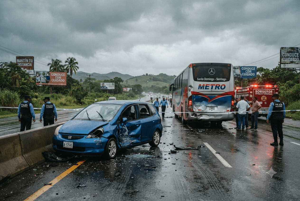 Dominican Republic Crash: Fatal Bus and Automobile Collision on Santiago Highway Claims Three Lives Today Dominican Republic Crash: Fatal Bus and Automobile Collision on Santiago Highway Claims Three Lives Today