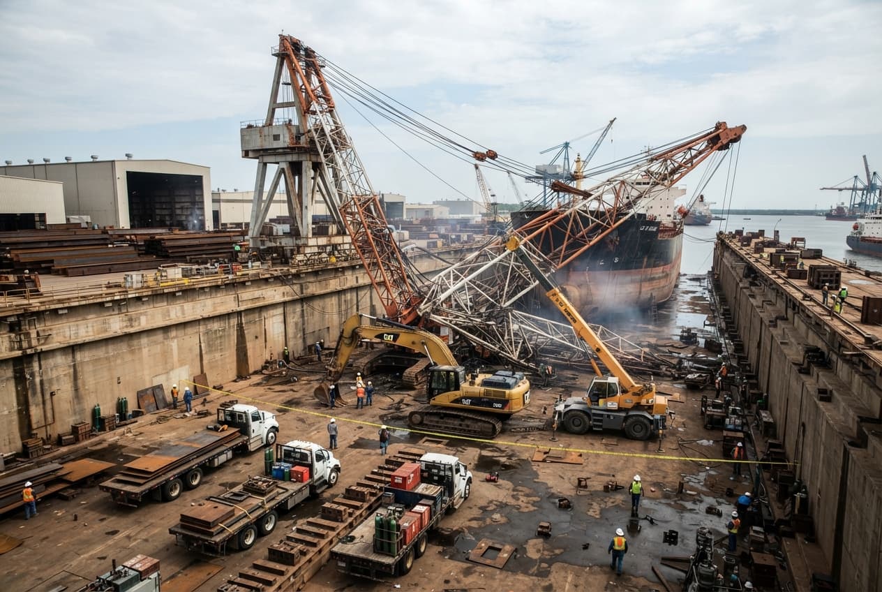 Odense Shipyard Crane Collapse: Industrial Machinery Failure at Construction Site Strikes Workspace and Kills Technician Odense Shipyard Crane Collapse: Industrial Machinery Failure at Construction Site Strikes Workspace and Kills Technician