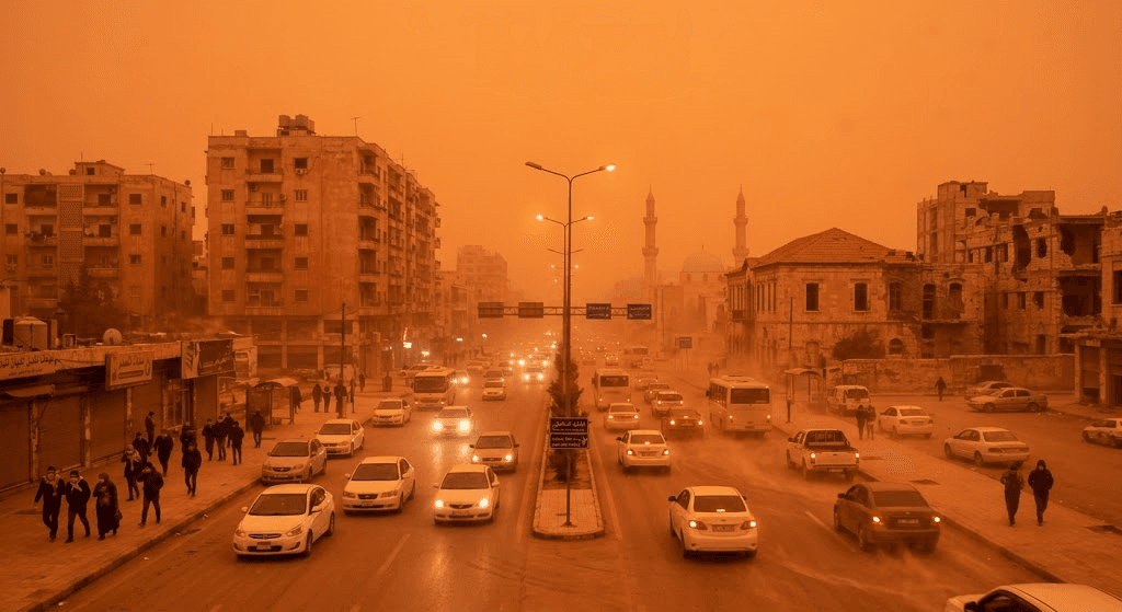 Crimson Horizon: Massive Dust Storm Turns Homs Sky an Eerie Orange Crimson Horizon: Massive Dust Storm Turns Homs Sky an Eerie Orange