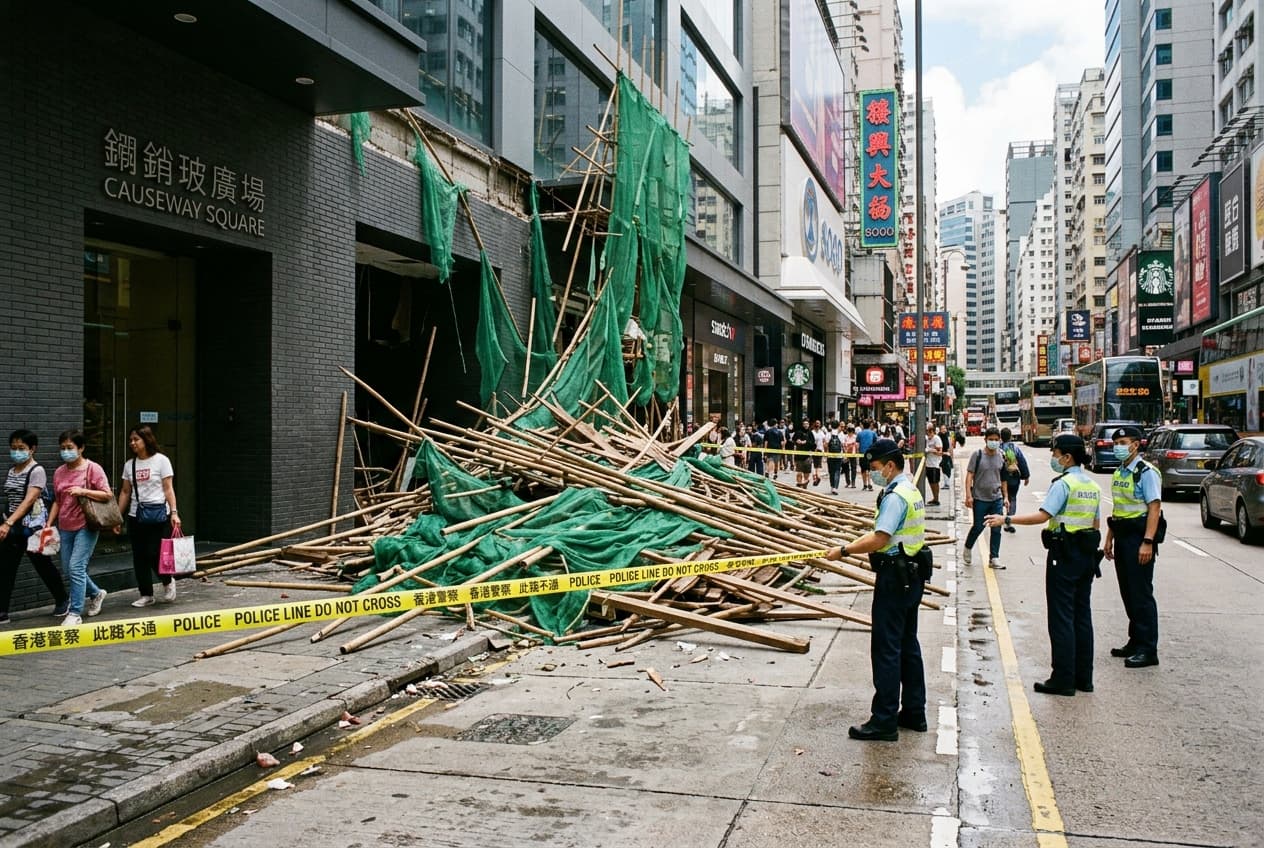 Causeway Bay Renovation Scaffolding Collapse: Two Construction Workers Injured in Fall Today Causeway Bay Renovation Scaffolding Collapse: Two Construction Workers Injured in Fall Today