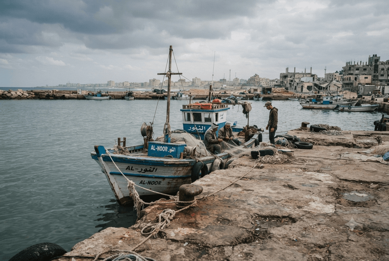 Rafah Fishery Tragedy: Sudden Sea Fire Off Coast Leaves One Fisherman Fatally Injured Rafah Fishery Tragedy: Sudden Sea Fire Off Coast Leaves One Fisherman Fatally Injured