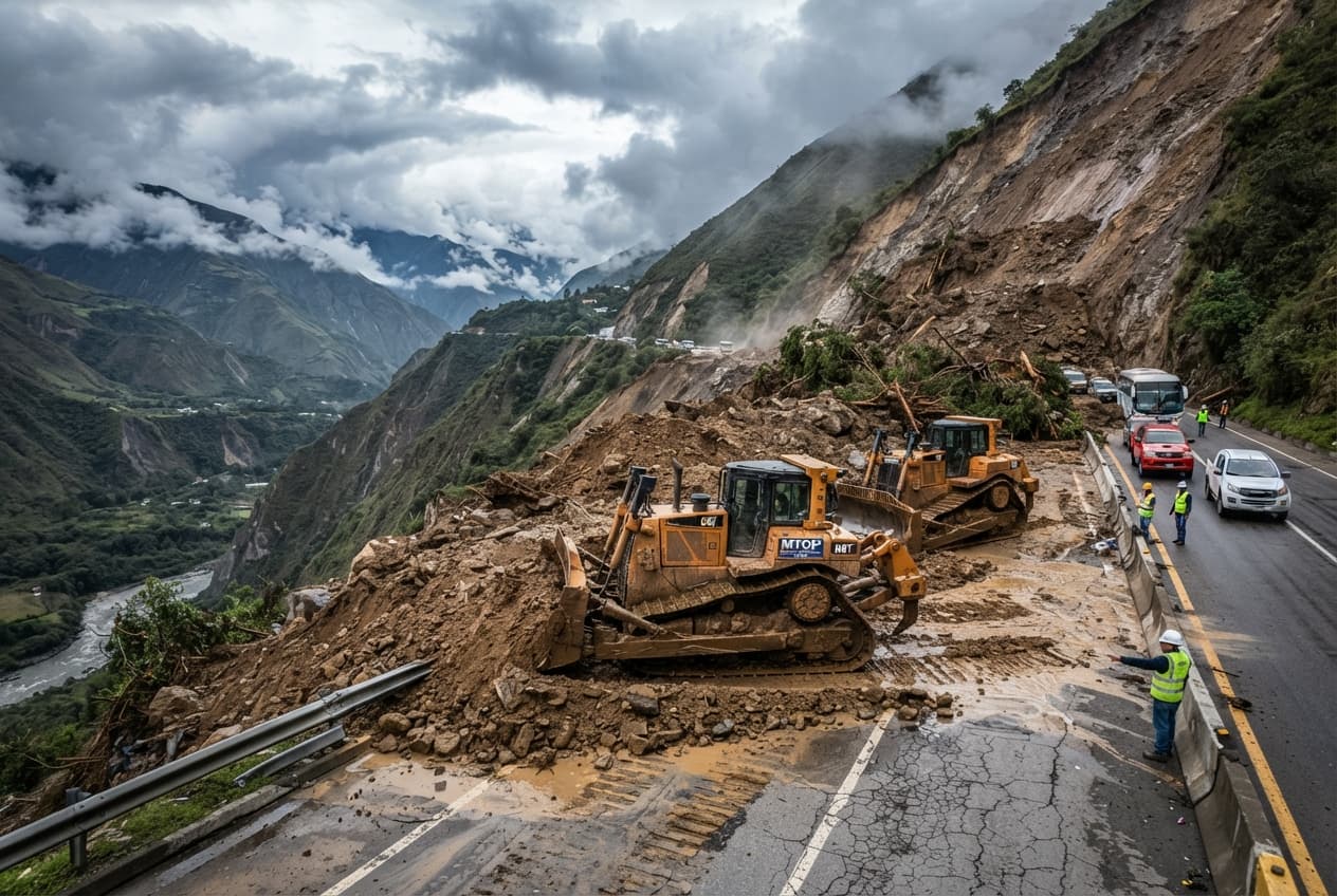 Highway Disasters, Ecuador: Torrential Rains Cause Deadly Mudslides in the Andes, Leaving Two Dead Highway Disasters, Ecuador: Torrential Rains Cause Deadly Mudslides in the Andes, Leaving Two Dead