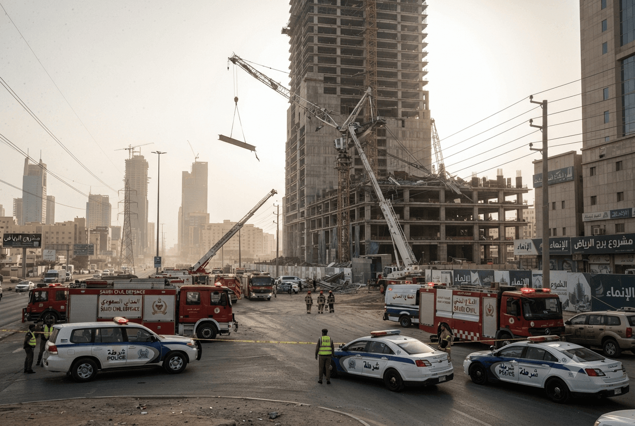 Tower Crane Collapse Claims Two Lives: Industrial Accident Shakes Riyadh Construction Sector After Failure Tower Crane Collapse Claims Two Lives: Industrial Accident Shakes Riyadh Construction Sector After Failure