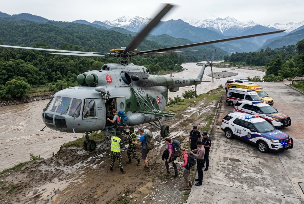Nepal Disaster Zone: Torrential Flooding Traps Over 100 Tourists as Rescue Crews Save 321 Nepal Disaster Zone: Torrential Flooding Traps Over 100 Tourists as Rescue Crews Save 321