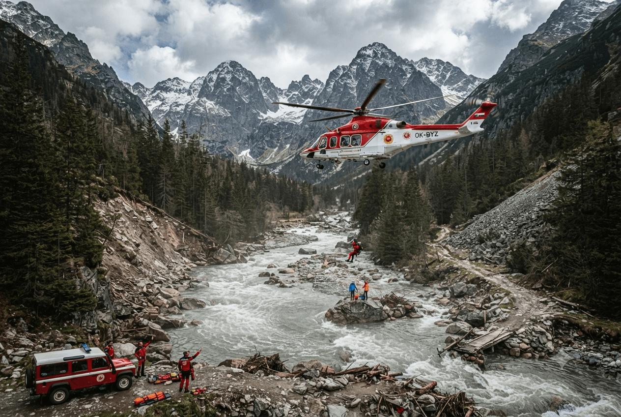 Mountain Flash Flood: Torrential Waters Sweep Through Campsite in Tatras National Park Mountain Flash Flood: Torrential Waters Sweep Through Campsite in Tatras National Park