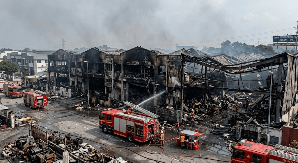 Massive Blaze Guts Four Factories in Puchong Industrial Area Massive Blaze Guts Four Factories in Puchong Industrial Area