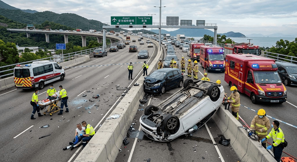 Highway Terror: Multi-Vehicle Collision on North Lantau Leaves 4 Hospitalized Highway Terror: Multi-Vehicle Collision on North Lantau Leaves 4 Hospitalized