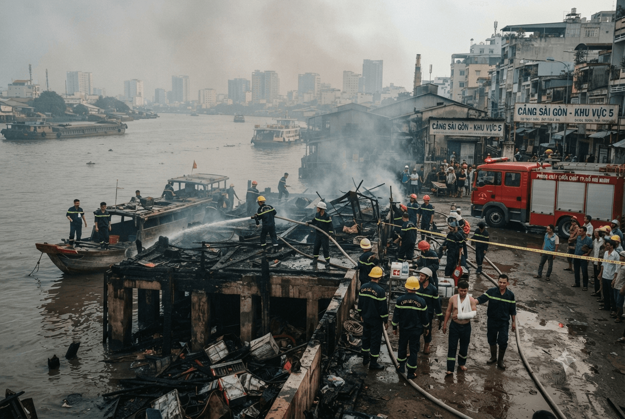 Saigon River Explosion: Wooden Boat Fire In Ho Chi Minh City Leaves One Woman Dead Saigon River Explosion: Wooden Boat Fire In Ho Chi Minh City Leaves One Woman Dead