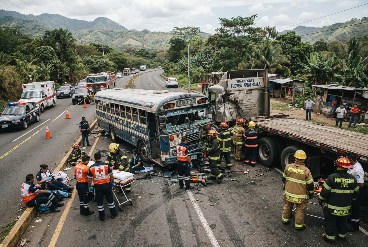 Highway Crash, El Salvador: Passenger Bus Collision on Pan-American Route Leaves Two Dead, Ten Injured Highway Crash, El Salvador: Passenger Bus Collision on Pan-American Route Leaves Two Dead, Ten Injured