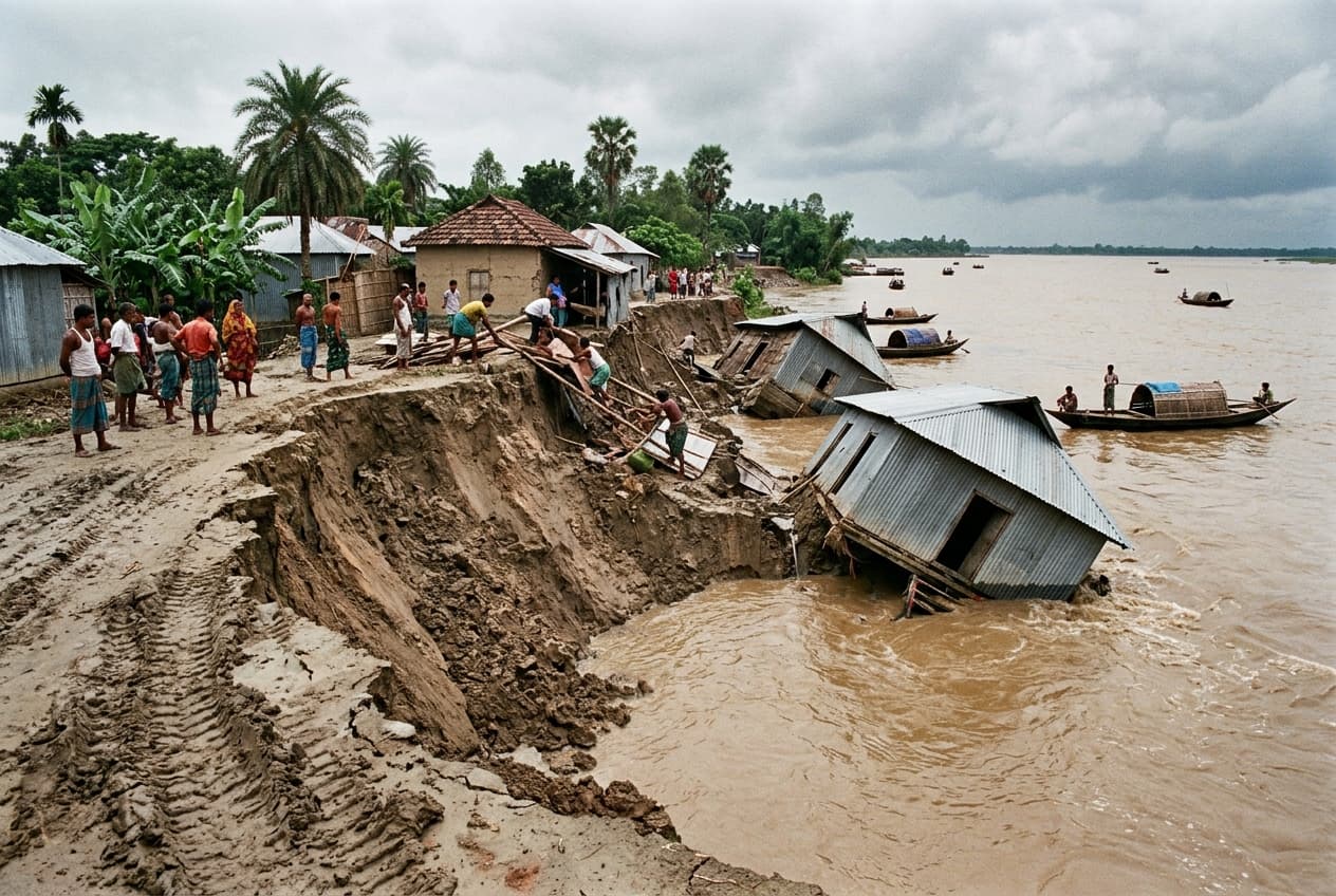 Riverbank Collapses in Bangladesh During Heavy Monsoon, Drowning Four, Washing Away Homes, Farmland, Roads Riverbank Collapses in Bangladesh During Heavy Monsoon, Drowning Four, Washing Away Homes, Farmland, Roads