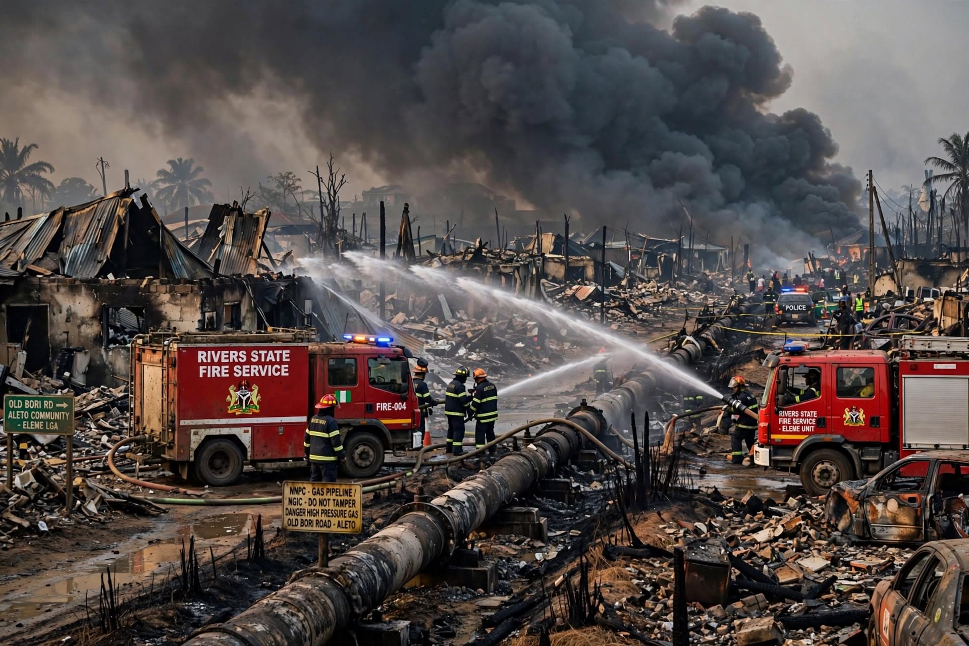 Eleme Industrial Fire Disaster: Gas Pipeline Explosion Razes Homes And Leaves Twenty Injured Eleme Industrial Fire Disaster: Gas Pipeline Explosion Razes Homes And Leaves Twenty Injured