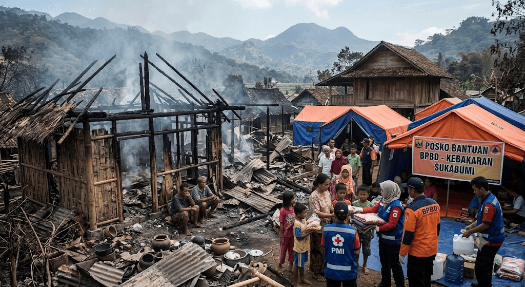 Inferno in West Java: Fire Sweeps Through Traditional Sukabumi Village, Leaving 400 Homeless Inferno in West Java: Fire Sweeps Through Traditional Sukabumi Village, Leaving 400 Homeless