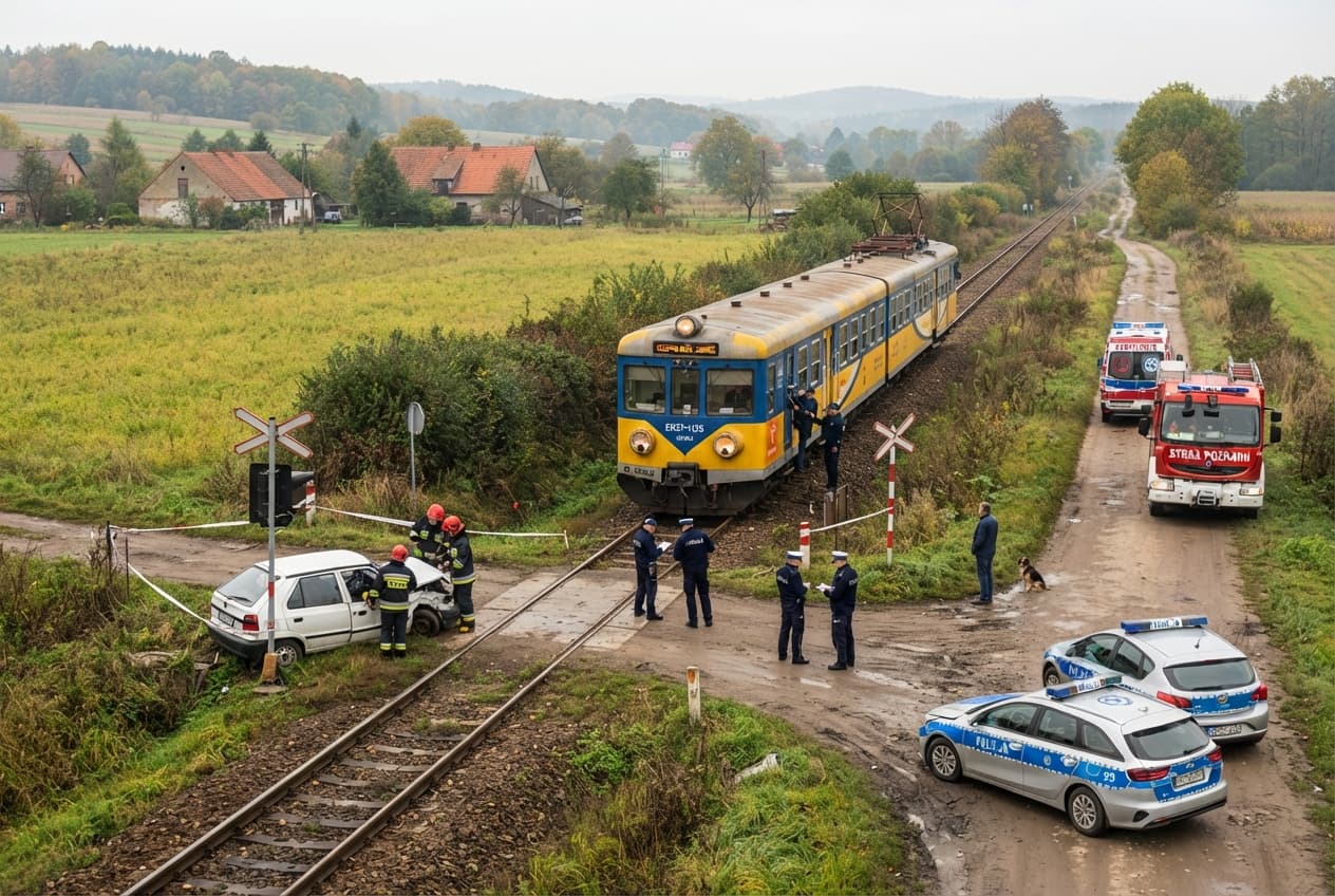Rural Poland: Freight Train Strikes Passenger Car at Unsignaled Railway Crossing, Killing Two Rural Poland: Freight Train Strikes Passenger Car at Unsignaled Railway Crossing, Killing Two
