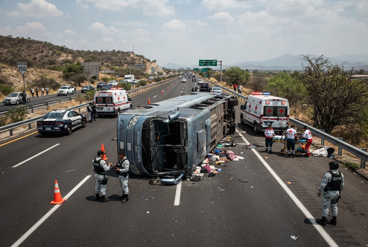 Long-Distance Bus Overturns on Federal Highway 57: Rescue Teams Aid Trapped Passengers Today Long-Distance Bus Overturns on Federal Highway 57: Rescue Teams Aid Trapped Passengers Today