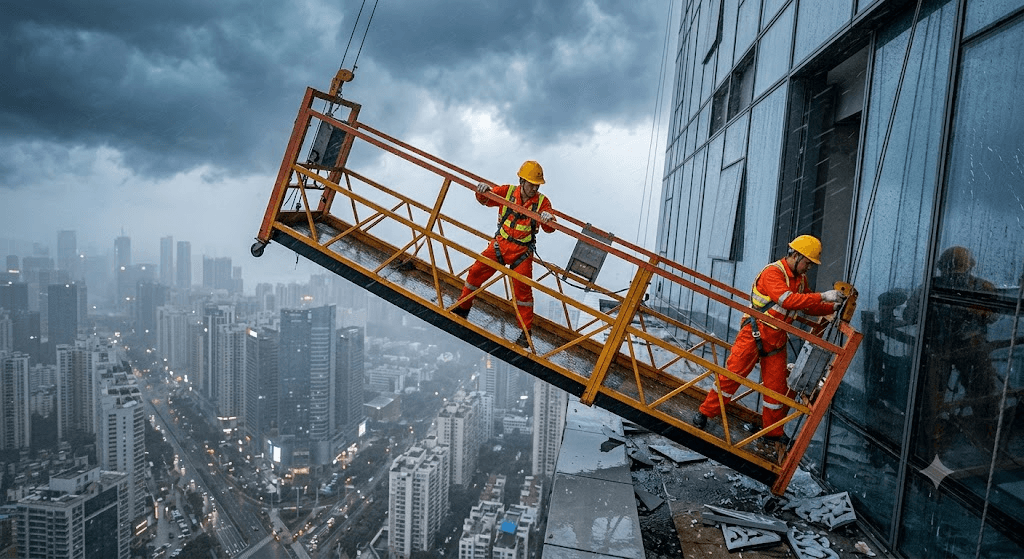 Dangling in the Tempest: Two Workers Cling to Swinging Scaffold 85m Above Ground as Typhoon Noul Smashes Shenzhen Dangling in the Tempest: Two Workers Cling to Swinging Scaffold 85m Above Ground as Typhoon Noul Smashes Shenzhen