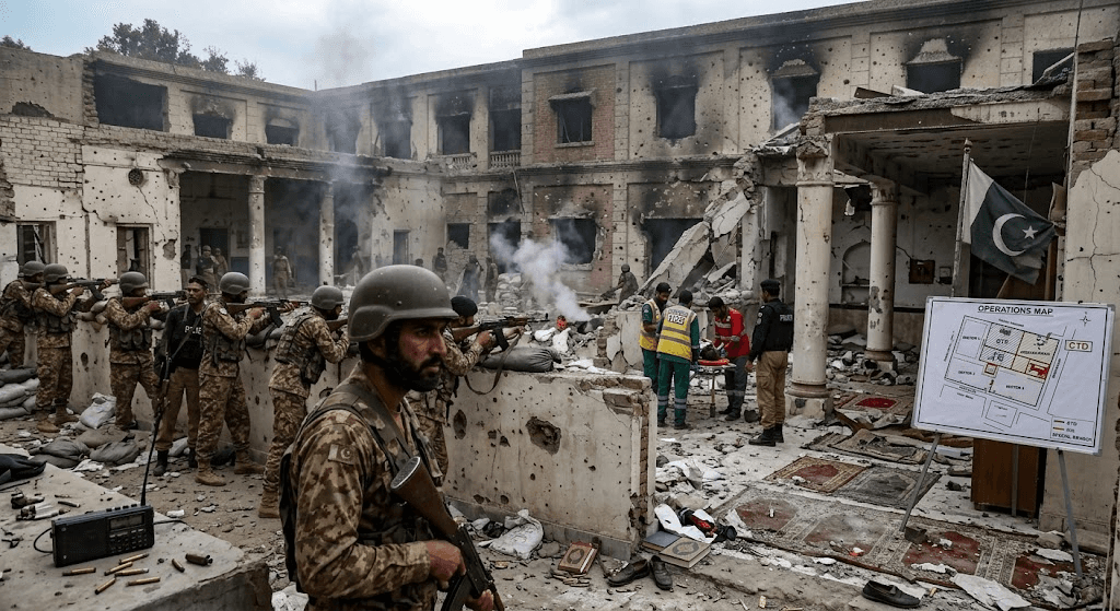 Deadly Siege in Pakistan: 31 Killed, Over 100 Injured as Gunmen Storm Kohat Police Headquarters Deadly Siege in Pakistan: 31 Killed, Over 100 Injured as Gunmen Storm Kohat Police Headquarters