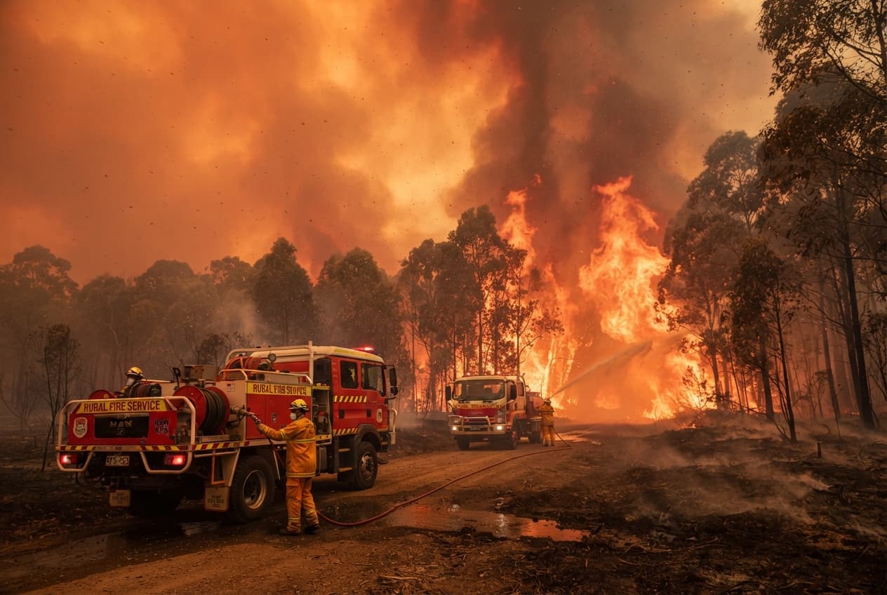 Rural Bushfire Disaster: High Winds Propel Massive Forest Fires Across Settlements Claiming Eight Lives Rural Bushfire Disaster: High Winds Propel Massive Forest Fires Across Settlements Claiming Eight Lives