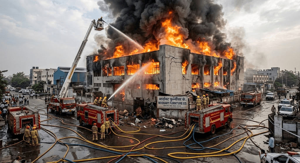 Inferno in Noida: Massive Fire Engulfs Furniture Company in Sector 10 Inferno in Noida: Massive Fire Engulfs Furniture Company in Sector 10