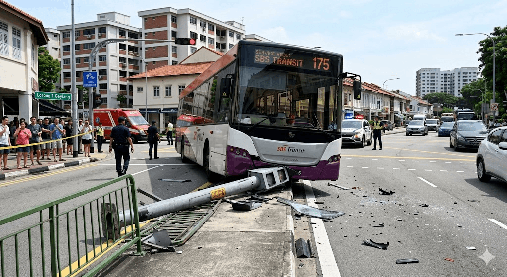 Out of Control: SBS Transit Bus Crash Knocks Out Geylang Red Light Camera Out of Control: SBS Transit Bus Crash Knocks Out Geylang Red Light Camera