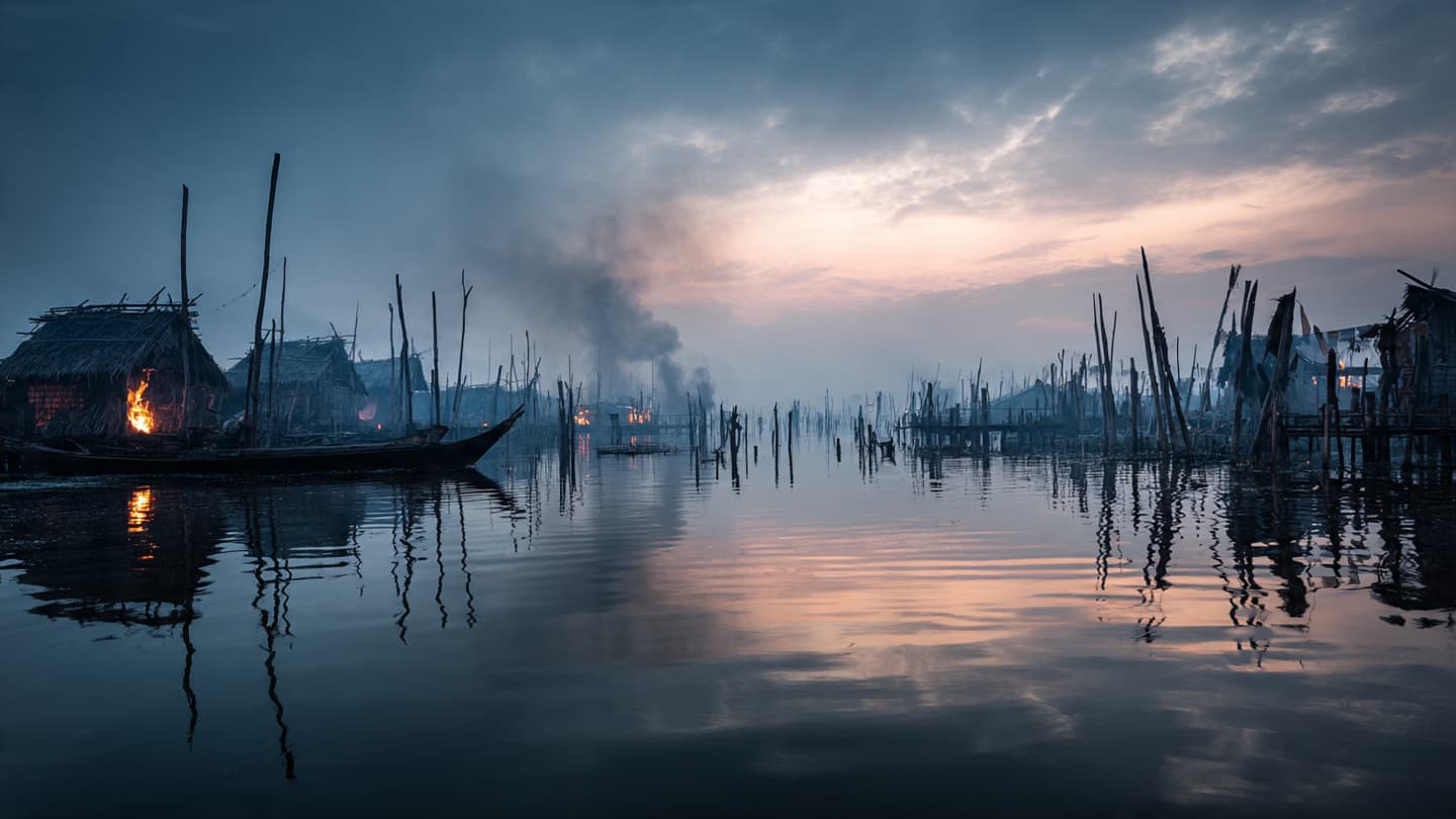 When the Water Reflects the Fire, a Night of Ash Over the Silent Coastal Tides When the Water Reflects the Fire, a Night of Ash Over the Silent Coastal Tides