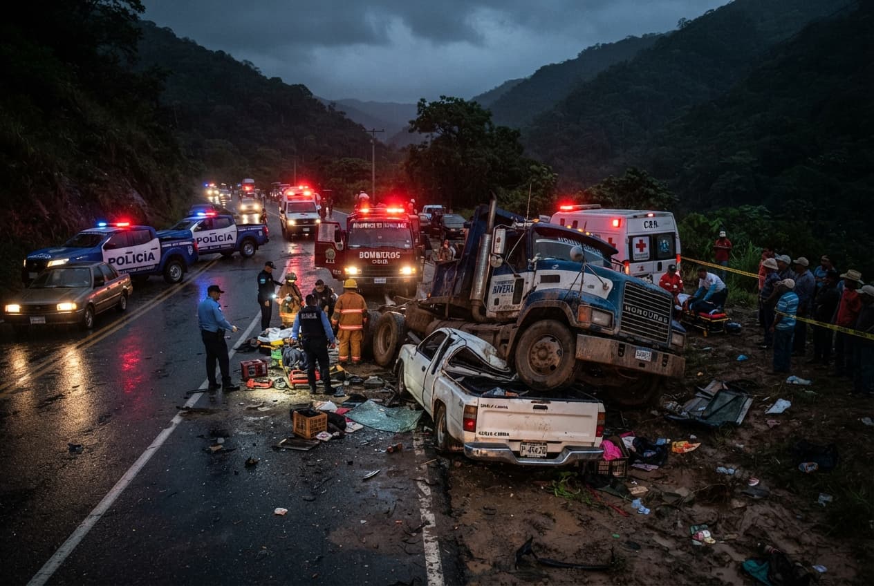 Honduras Nighttime Carnage: Nighttime Collision Between Cargo Truck and Pickup Truck Leaves Fatalities Honduras Nighttime Carnage: Nighttime Collision Between Cargo Truck and Pickup Truck Leaves Fatalities