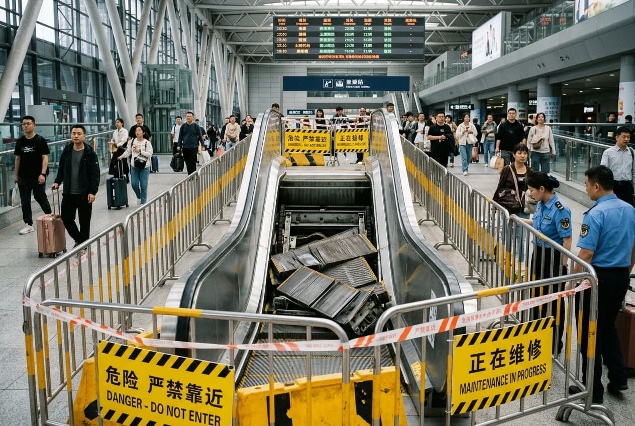 Escalator Failure At Shanghai Transit Hub, Five Injured After Sudden Reversal, Station Closed Escalator Failure At Shanghai Transit Hub, Five Injured After Sudden Reversal, Station Closed