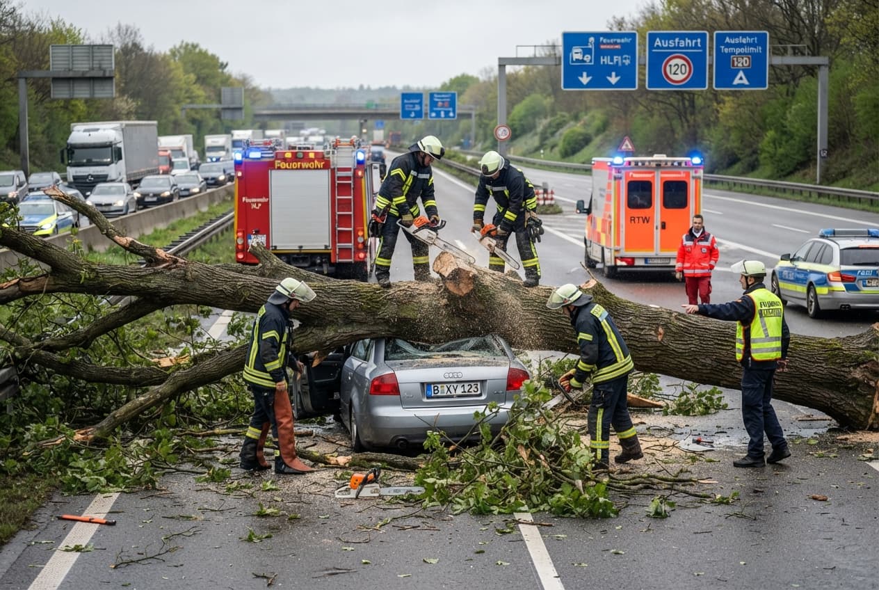 Severe Thunderstorm Triggers Tree Fall: Driver Killed After Falling Branch Crushes Car in Germany Severe Thunderstorm Triggers Tree Fall: Driver Killed After Falling Branch Crushes Car in Germany