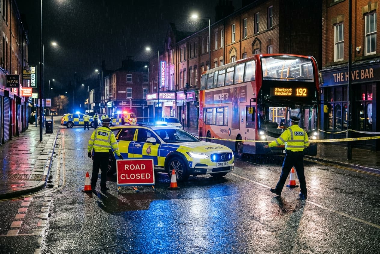 Pedestrian Killed After Being Hit By Bus On A6 In Stockport, Road Closed, Police Appeal For Witnesses Pedestrian Killed After Being Hit By Bus On A6 In Stockport, Road Closed, Police Appeal For Witnesses