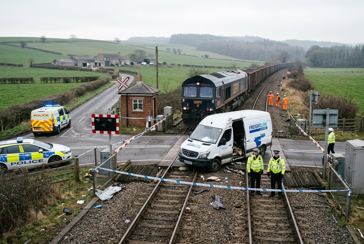 Level Crossing Tragedy In Northern England, Freight Train Hits Van, One Driver Dead, Rail Line Shut Level Crossing Tragedy In Northern England, Freight Train Hits Van, One Driver Dead, Rail Line Shut