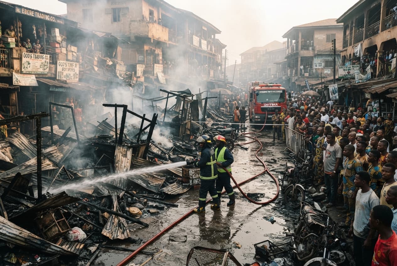 Onitsha Market Fire Outbreak Traps Six Traders: Commercial District Infrastructure Under Review Onitsha Market Fire Outbreak Traps Six Traders: Commercial District Infrastructure Under Review
